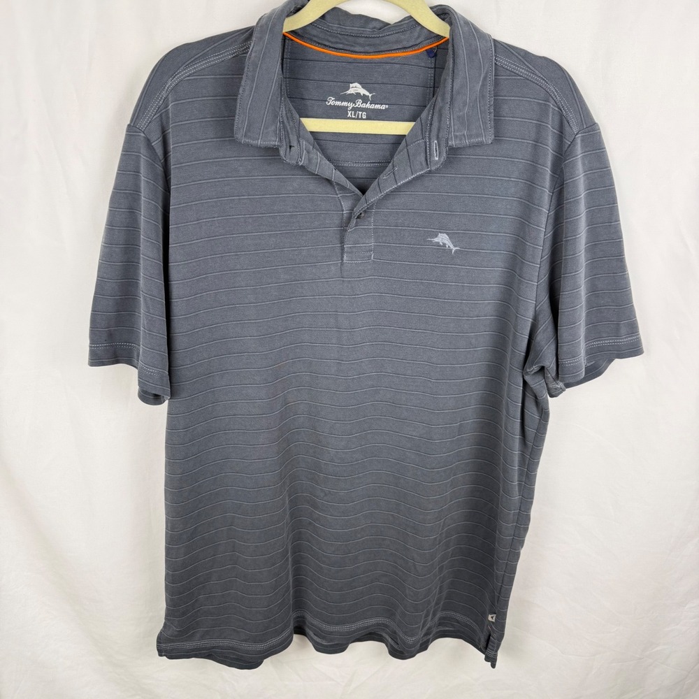 Tommy Bahama Gray Striped Polo XL Golf Minimalist Resort Summer Preppy Casual